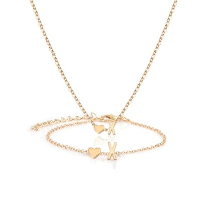 Gold Bracelets For Women Heart Initial Letter Pendant Necklace and Bracelet Set Personalized Jewelry Sets for Women Birthday Gifts for Mom Her Daughter Initial Necklace 14K Silver Plated - style: Gold-X