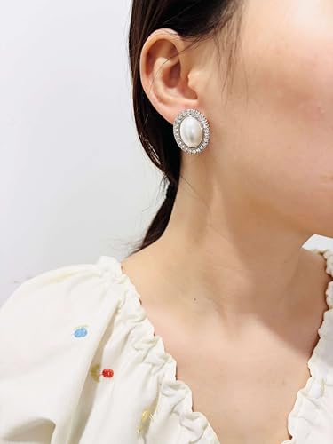 Pearl and Rhinestone Stud Earrings for Women Retro Statement Earrings Wedding Party Prom Jewelry - color: Mabe Pearl-Silver