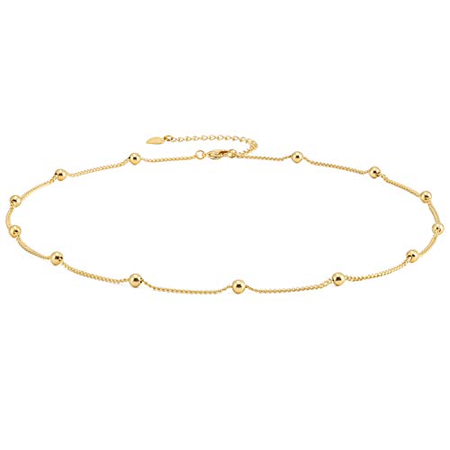 Aobei Pearl 18K Gold Plated Paperclip Chain Choker Satellite Chain Freshwater Cultured Biwa Pearl Pendant Necklace Dainty Turquoise Jewelry for Women - color: Dainty 18K Gold Plated Bead Station Chain