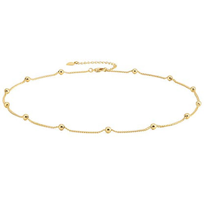 Aobei Pearl 18K Gold Plated Paperclip Chain Choker Satellite Chain Freshwater Cultured Biwa Pearl Pendant Necklace Dainty Turquoise Jewelry for Women - color: Dainty 18K Gold Plated Bead Station Chain