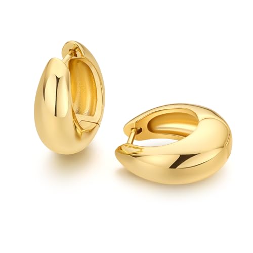 18K Gold Plated Huggie Hoop Earrings for Women, 925 Sterling Silver Post, Hypoallergenic Small Earrings - color: Dome Huggies