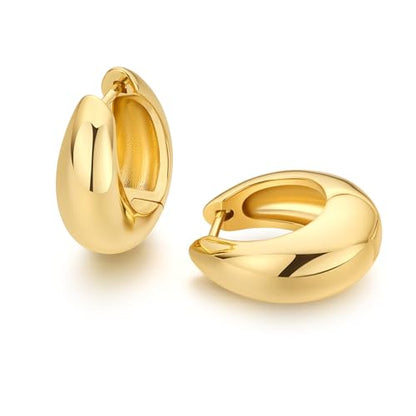 18K Gold Plated Huggie Hoop Earrings for Women, 925 Sterling Silver Post, Hypoallergenic Small Earrings - color: Dome Huggies