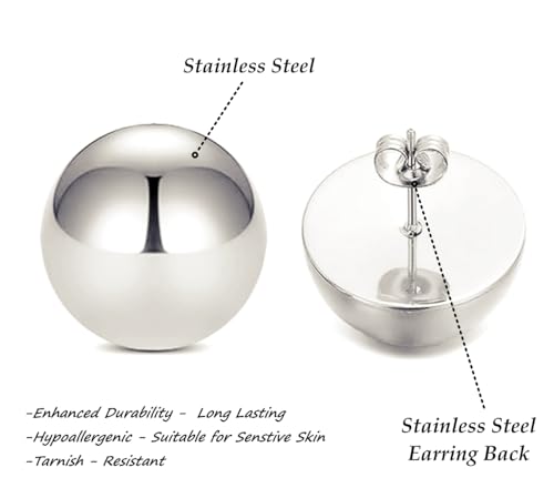 Stainless Steel Gold Button Earrings for Women – Half Ball Round Dome Studs – High Polished 10mm-24mm – Ideal Gift for Women - style: Stainless Steel - Dome