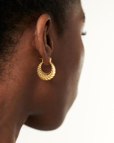 Gold Hoop Earrings for Women, 18K Gold Plated Chunky Huggie Hoop Earrings for Women Jewelry Gifts - color: Croissant Gold