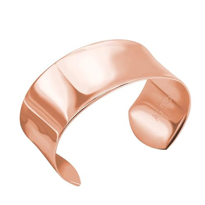 Dankadi Women 925 Sterling Silver Curved Bangle 30MM Wide Grooved Cuff Bangle Shiny Punk Open Bracelet Adjustable Plated 24k Gold/Rose Gold Jewelry Gift - color: Rose Gold