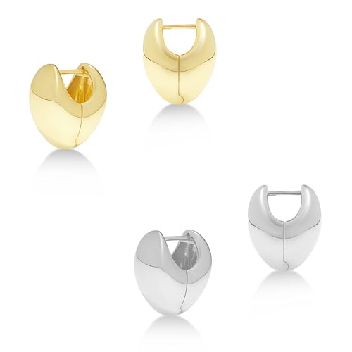 Milla Small Silver Hoop Earrings and Chunky Gold Hoops for Women | Small Chunky Silver Hoops and Thick Gold Hoop Earrings for Women. Available in 14K Gold and Silver Plated Finish - color: Silver - Chunky
