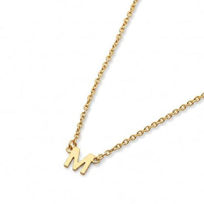 OAK & LUNA Inez Initial Necklace - Gold Plated & Sterling Silver — A-Z Letter Pendant on 15″ + 2″ Adjustable Cable Chain - color: 18K Gold Plated Silver, style: Letter M