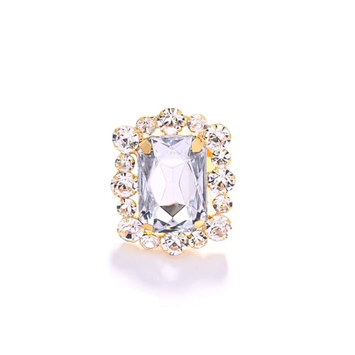 Silver Rectangle Rhinestone Statement Ring for Women Luxury Fashion Exaggerated Large Thick Chunky Geometric Crystal Finger Knuckle Band Wrap Open Adjustable Rings Wedding Cocktail Prom Party Jewelry Gift - color: Gold
