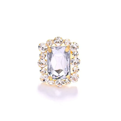 Silver Rectangle Rhinestone Statement Ring for Women Luxury Fashion Exaggerated Large Thick Chunky Geometric Crystal Finger Knuckle Band Wrap Open Adjustable Rings Wedding Cocktail Prom Party Jewelry Gift - color: Gold