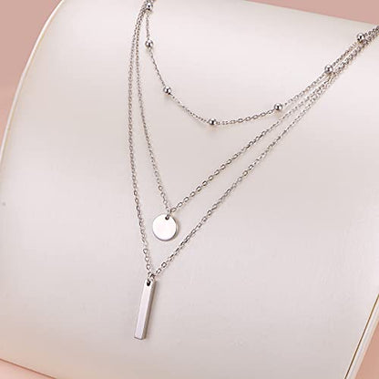 925 Sterling Silver Multilayer Layered Triple Long Chain Necklace for Women - style: Multilayer