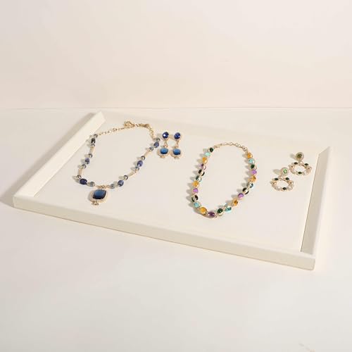 Gemehou Square velvet Jewerly display tray, Nightstand Jewelry Organizer plate, Stackable Empty Jewelry showcase tray for Necklace Bracelet Ring Earring Watch (Cream-Large, 17.7 x 11.8 in) - color: Cream, size: Large