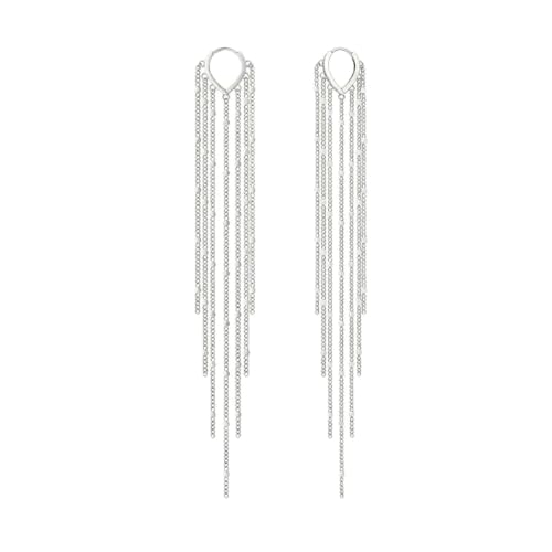 14K Gold Plated Long Tassel Threader Earrings for Women, Chain Tassel Threader Earrings Trend Dangling, Bride Party Prom jewelry - color: Sliver