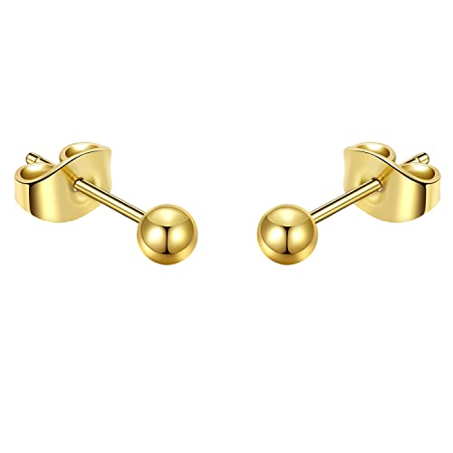 Titanium Ball Earrings Hypoallergenic Studs for Women Men Sensitive Ears Black 3mm 4mm 5mm Titanium Backs - style: 3mm PVD gold