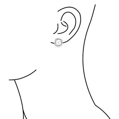 Classic Faux White Pearl Clip On Earrings Cable Bezel Set Rhodium Plated