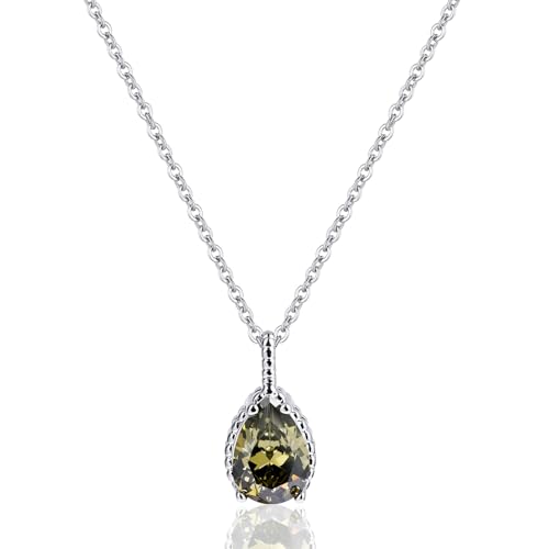 Teardrop Pendant Necklace for Women - Sterling Silver Birthstone Crystal Necklace Gift - color: Olive Green