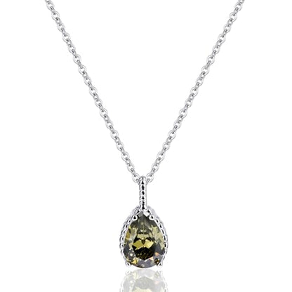 Teardrop Pendant Necklace for Women - Sterling Silver Birthstone Crystal Necklace Gift - color: Olive Green