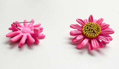 6 Pcs Daisy Flower Brooches, Sunflower Lapel Pins, Sun Flower Brooches, Floral Lapel Pins for Women Fashion Jewelry Accessories - color: Pink