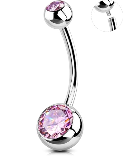OUFER Belly Button Rings Surgical Steel, Internally Threaded Belly Rings | 14G Belly Piercing Jewelry, 10/12/14/16mm Beachy Belly Button Rings, Silver/Gold Navel Piercing Jewelry For Women Men - color: Pink, size: 14G 16MM
