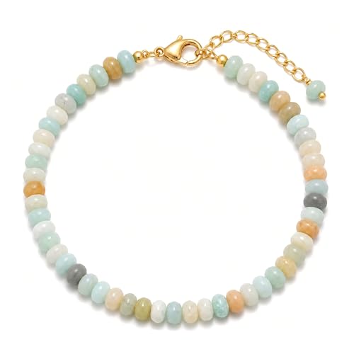 colorful Natural Stone Beaded Bracelets for Women, Boho Handmade Gemstone Bracelet, Stackable Summer Beach Jewelry - color: Colorful Amazonite Bead