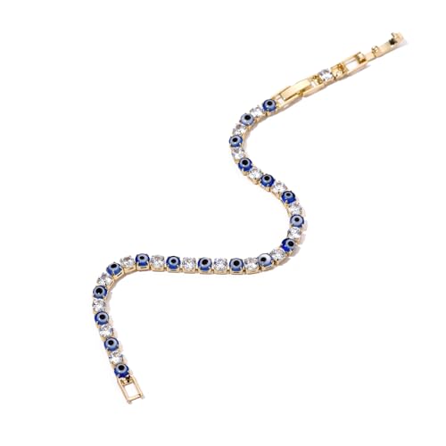 Evil Eye Bracelets for Women 18K Gold and Silver Filled with 4MM Cubic Zirconia Tennis Bracelet Evil Eye Jewelry - color: 14K Gold