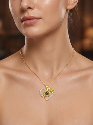 Birthstones Necklace Gifts for Women Love Heart Necklaces for Womenwith Rose Flower Jewelry Gifts for Mother's Day Valentine's Day Engagement Birthday Thanksgiving Christmas - color: July