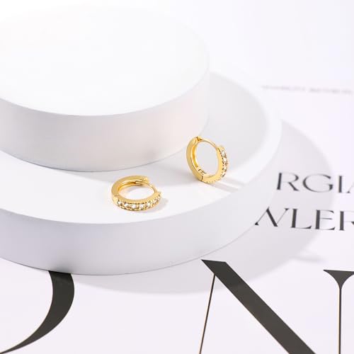micuco 3 Pairs Small Hoop Earrings Tiny Cartilage Earrings for Women Men | Cubic Zirconia Earrings Huggie Hoop Ear Piercing Earrings for 8mm 10mm 12mm - color: 14# Gold 10mm
