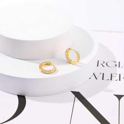micuco 3 Pairs Small Hoop Earrings Tiny Cartilage Earrings for Women Men | Cubic Zirconia Earrings Huggie Hoop Ear Piercing Earrings for 8mm 10mm 12mm - color: 14# Gold 10mm