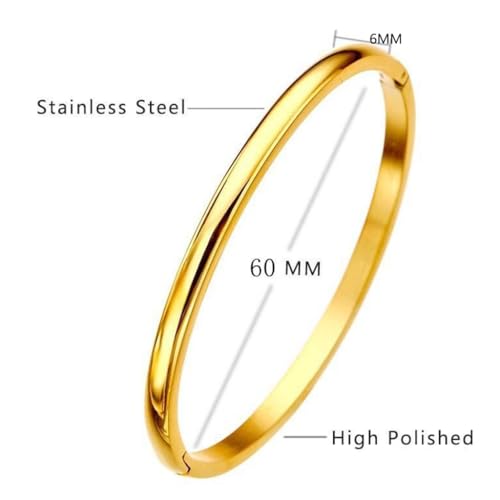JUDE Jewelers 6mm Stainless Steel Plain Minimalist Open Bangle Bracelet - color: Gold