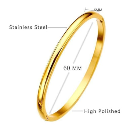 JUDE Jewelers 6mm Stainless Steel Plain Minimalist Open Bangle Bracelet - color: Gold