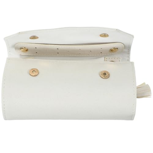 BESPORTBLE Portable Travel Jewelry Organizer Bag for Jewelry Storage Foldable Roll-up Design with White Leather and Lint Material Simple Appearance for Travel