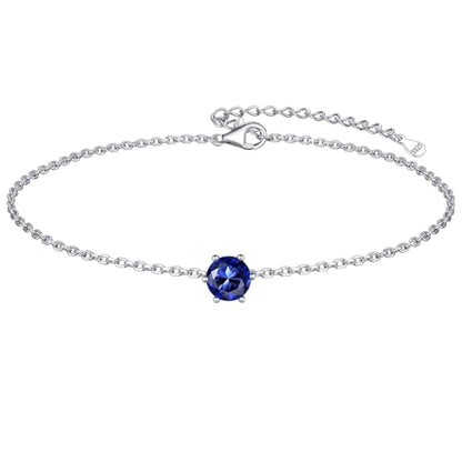 ChicSilver 925 Sterling Silver Anklets for Women, Simple Dainty Round/Heart Birthstone Ankle Bracelet Beach Foot Jewelry, 8.7-10.7 Inch Adjustable - color: 09. Round - September(Sapphire)