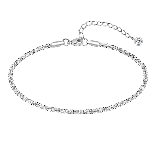 Sparkling Ankle Bracelets for Women Waterproof,18K Gold Plated Anklets for Women Large Ankles - color: A-1pc Star Chain-Silver