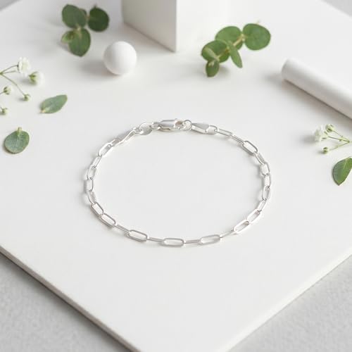 Sterling Silver Bracelets for Women, 3mm S925 Sterling Silver Smooth Sturdy Chain Bracelet, Classic Hypoallergenic Dainty Jewelry 6/6.5/7/7.5/8 inches
