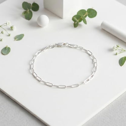 Sterling Silver Bracelets for Women, 3mm S925 Sterling Silver Smooth Sturdy Chain Bracelet, Classic Hypoallergenic Dainty Jewelry 6/6.5/7/7.5/8 inches