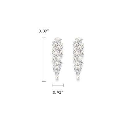 EleQueen Wedding Clip on Sparkle Simulated Pearl Rhinestone Crystal Chandelier Dangle Earrings for Bride Bridesmaid - color: Ivory Silver-Tone