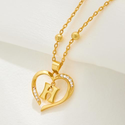 Cicy Bell Womens Heart Initial Necklace 18k Gold Plated | Personalized Letter Pendant, 17.7'' with 2'' Extender - color: Style 2-H-Gold