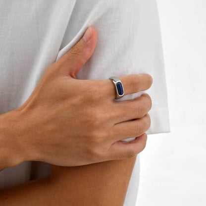 Kemstone Stainless Steel Lapis Lazuli Signet Ring for Men - size: 9