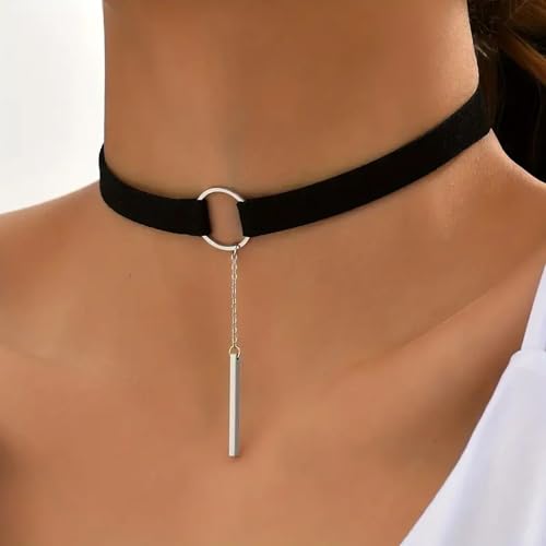 Fesciory Black Necklaces for Women, Adjustable Layered Velvet Leather Lace Collar Necklace, Goth Jewelry Gifts. - color: Rectangle