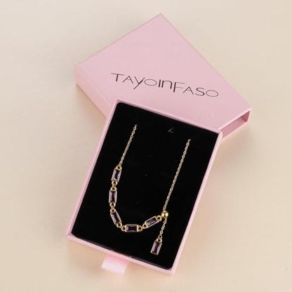 Emerald Cut Y Shaped Necklace for Women 18K Gold Plated Double Layered Y Lariat Necklace Jewelry Gift - color: Style9-Purple