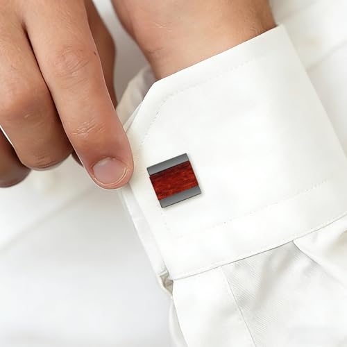 Cuff Links Mens Cufflinks Wood Inlay - Rectangular Brass Cuff Links with Gunmetal Finish, 3-Layer Electroplating, Unique Wood Grain Shirt Accessories for Business Wedding Tuxedo, Durable & Anti-Fade Jewelry Gift - color: Black/Wood