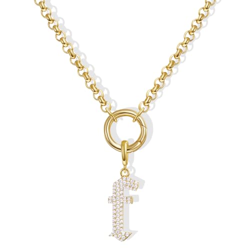 KissYan Custom Charm Necklaces for Women, 14K Gold Plated Initial Letter Pendant Box Chain Necklace Dainty Jewelry Gift - style: Gold F