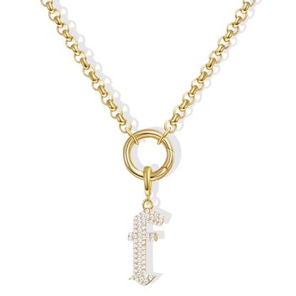 KissYan Custom Charm Necklaces for Women, 14K Gold Plated Initial Letter Pendant Box Chain Necklace Dainty Jewelry Gift - style: Gold F