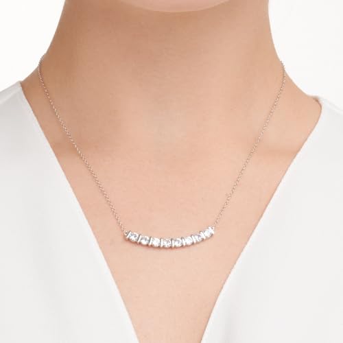 MORGAN & PAIGE .925 Sterling Silver Rhodium Plated Bar Designs Cubic Zirconia Necklace - Elegant and Dainty Sterling Silver Necklace for Women, Jewelry Gift for Her 16" with 2" Extension
