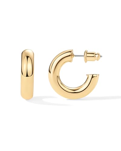 PAVOI Chunky Gold Hoop Earrings for Women, Lightweight 14K Gold Plated | Gold Hoops, Gold Plated Earrings, Womens Earrings, 14K Gold Hoop Earrings - color: Yellow Gold, size: 20 MM