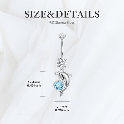 Belly Button Rings 925 Sterling Silver Belly Piercing Jewelry Hypoallergenic Navel Rings Gifts for Women - style: Dolphin