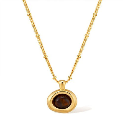 Jean Beau Gold Stone Pendant Necklaces for Women, Chunky Gemstone Dangle Necklace Wedding Prom Fashion Jewelry Gift - color: Brown