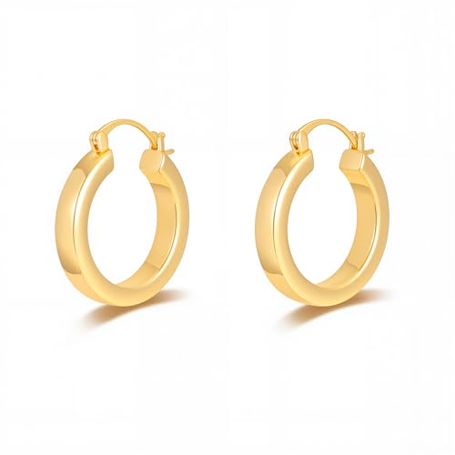 Milan Chiva 14K Gold Plated Small Huggie Dangle Earrings | Lightweight Trendy Heart Dainty Jewelry Hypoallergenic Chunky Gold Hoops Earrings Jewelry Mothers Day Gift for Women - color: H-Gold