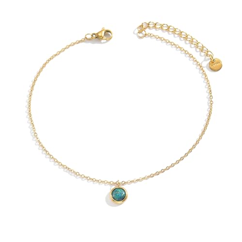 Opal Anklet for Women, 18K Gold Plated Stainless Steel Waterproof Adjustable Beach Ankle Bracelet with Gift Box, 5 Colors - color: Colorful