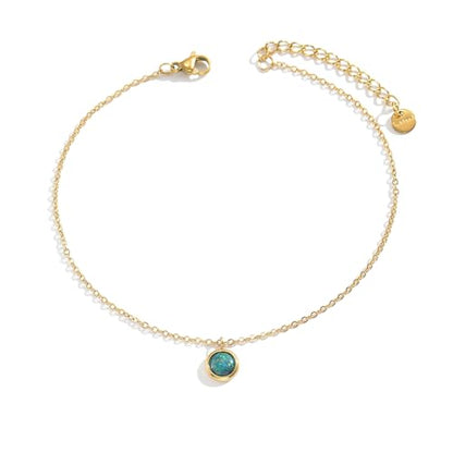 Opal Anklet for Women, 18K Gold Plated Stainless Steel Waterproof Adjustable Beach Ankle Bracelet with Gift Box, 5 Colors - color: Colorful