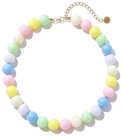 Chunky Beaded Necklace for Women 16mm Round Bead Resin Modern Statement Necklace Jewelry Accessories - color: colorful 04